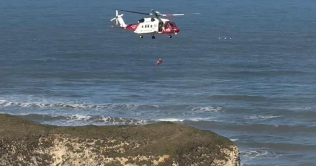 Lifeboat, coastguard, helicopter rescue at Flamborough Head