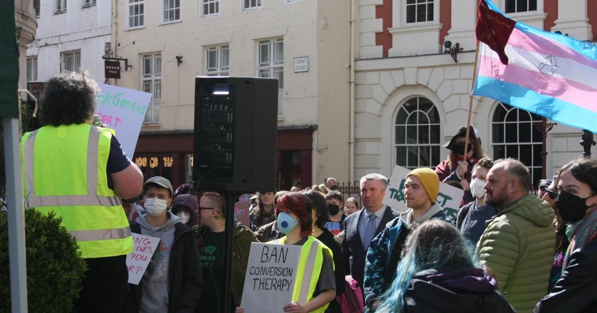 Trans rights activists gather in St Helen's Square, York