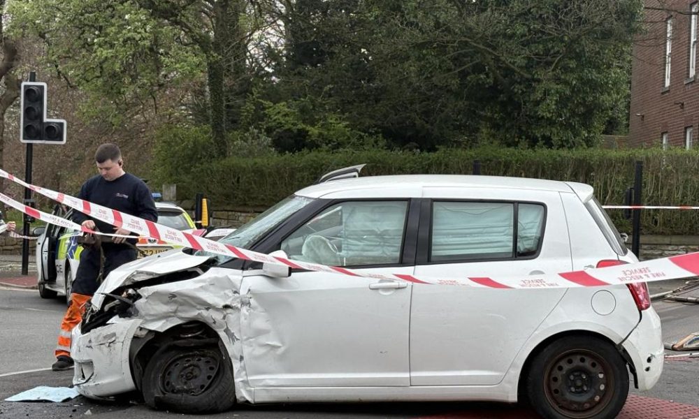 Three injured after two-car crash shuts busy Farnworth junction