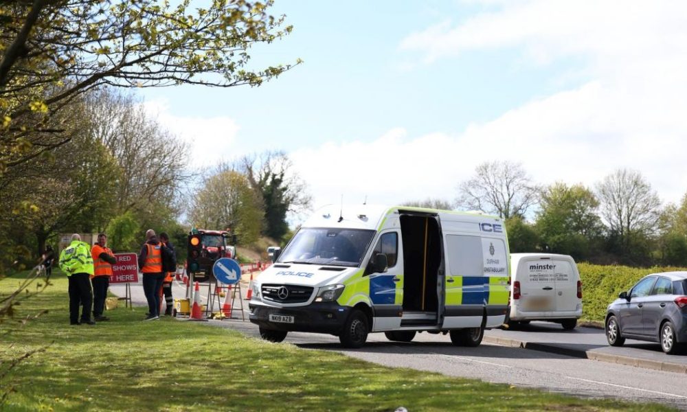 Man pinned between vehicle and cabin on A690 near Willington