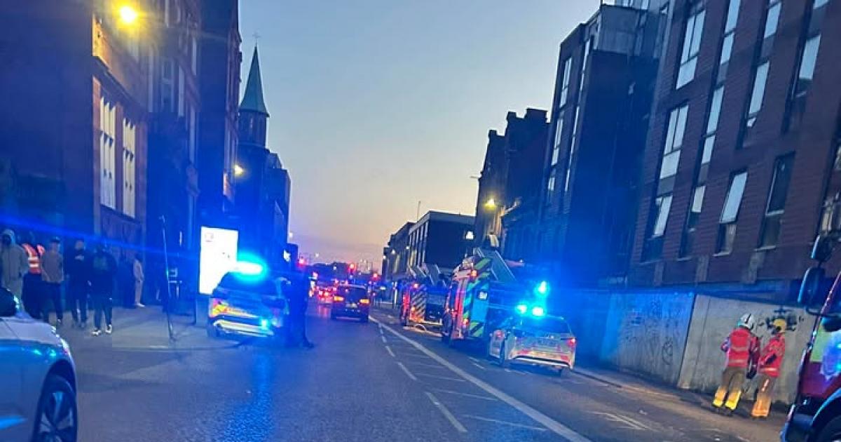 Roof fire on corner of Great Moor Street and Bradshawgate
