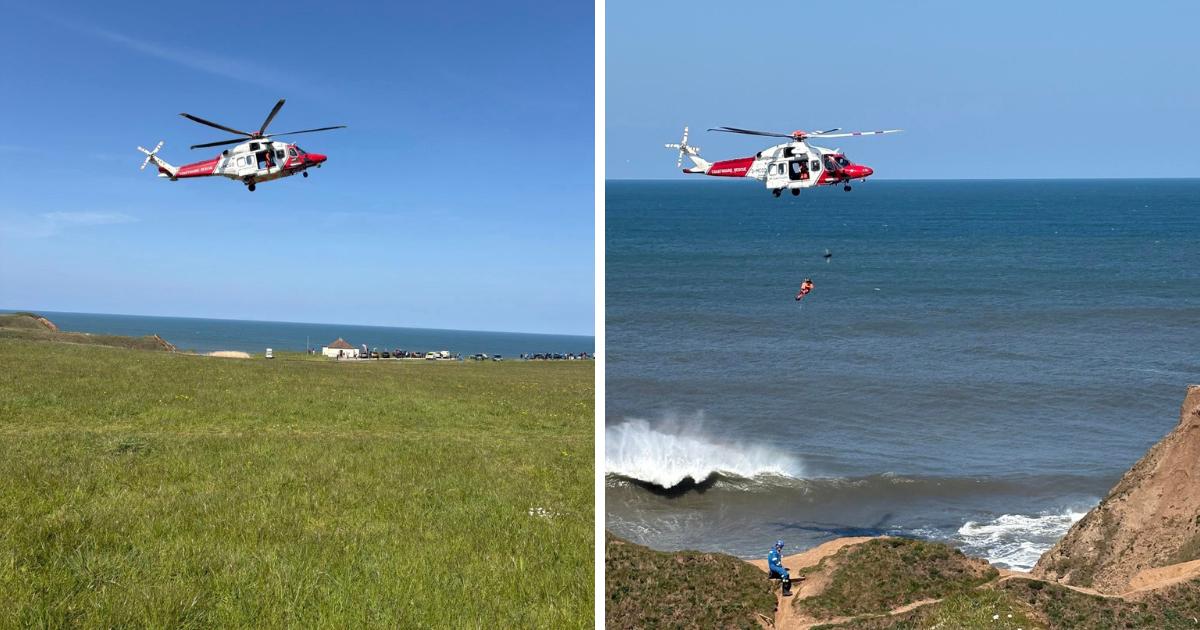 Coastguard rescue operation on cliffs at Flamborough