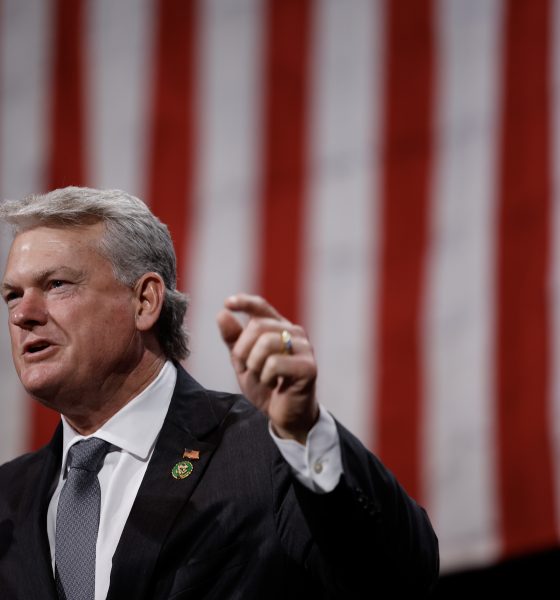 ATLANTA, GEORGIA - OCTOBER 15: Rep. Mike Collins (R-GA) speaks before Republican presidential nominee, former U.S. President Donald Trump during a campaign rally at the Cobb Energy Performing Arts Centre on October 15, 2024 in Atlanta, Georgia. With early voting starting today in Georgia both Trump and Democratic presidential nominee, Vice President Kamala Harris are campaigning in the Atlanta region this week as polls show a tight race. (Photo by Kevin Dietsch/Getty Images)