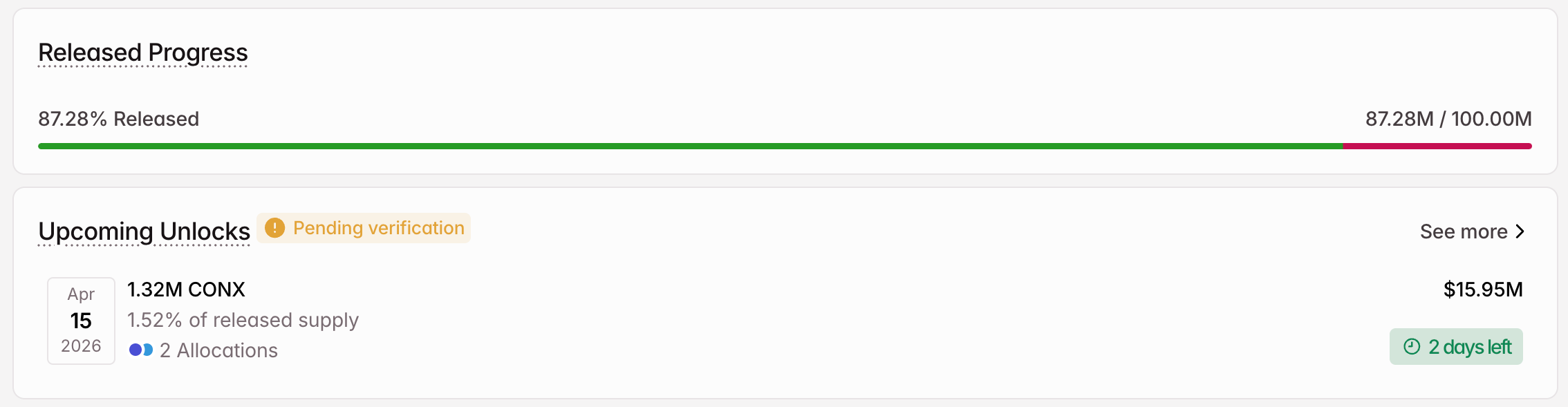 CONX Crypto Token Unlock in April.