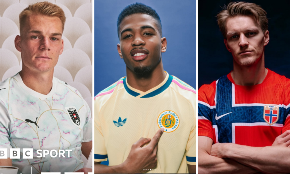 A graphic of Premier League players from every team in the division in 2025-26 season, with the Premier League trophy in front of them.