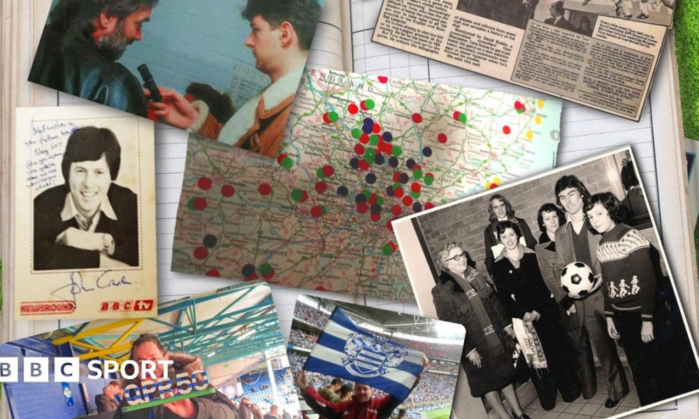 A compilation image featuring different photographs of football groundhopper Tony Incenzo