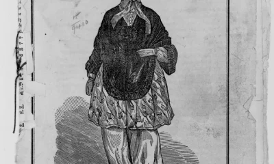 An illustration from 1851 that shows a woman wearing "bloomers" — named after Amelia Jenks Bloomer, a women's rights proponent who did not invent the costume but advocated for it as a more comfortable and practical style of clothing for women.