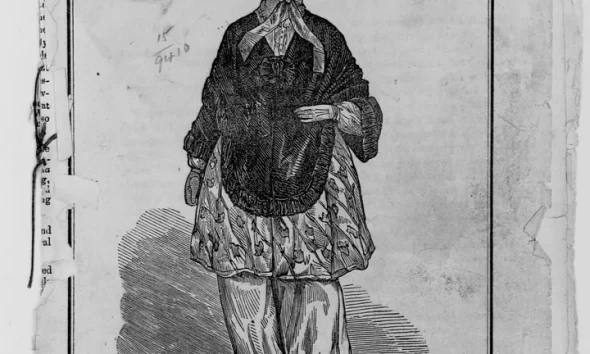 An illustration from 1851 that shows a woman wearing "bloomers" — named after Amelia Jenks Bloomer, a women's rights proponent who did not invent the costume but advocated for it as a more comfortable and practical style of clothing for women.