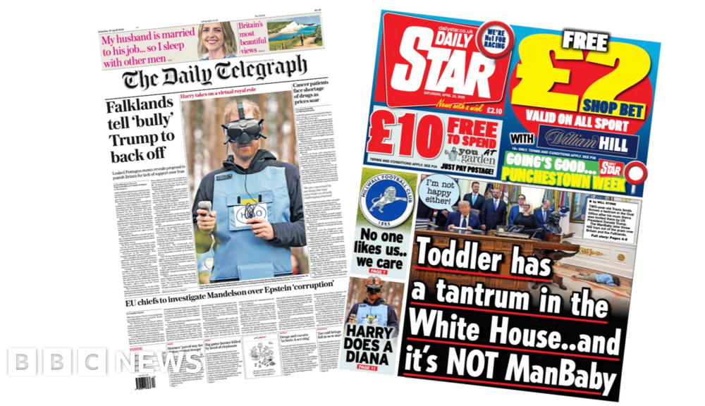 'Falklands tell Trump to back off' and 'Harry does a Diana'