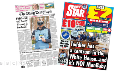 'Falklands tell Trump to back off' and 'Harry does a Diana'