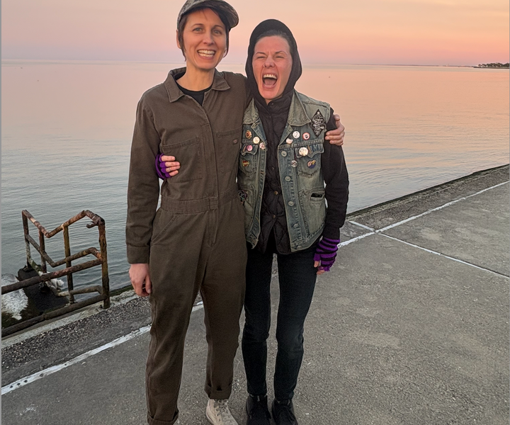 Author Tracey Anne Duncan screaming with friend.
