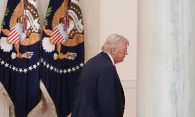 President Donald Trump departs following a prime-time address to the nation on the Iran War that did little to ease concerns about skyrocketing oil prices or when the war would end.