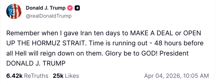 Trump Warns 'All Hell' If Iran Won't Open Strait Of Hormuz