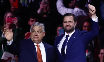 Hungarian Prime Minister Viktor Orban and Vice President JD Vance during a campaign rally in Budapest ahead of the Hungarian parliamentary election.