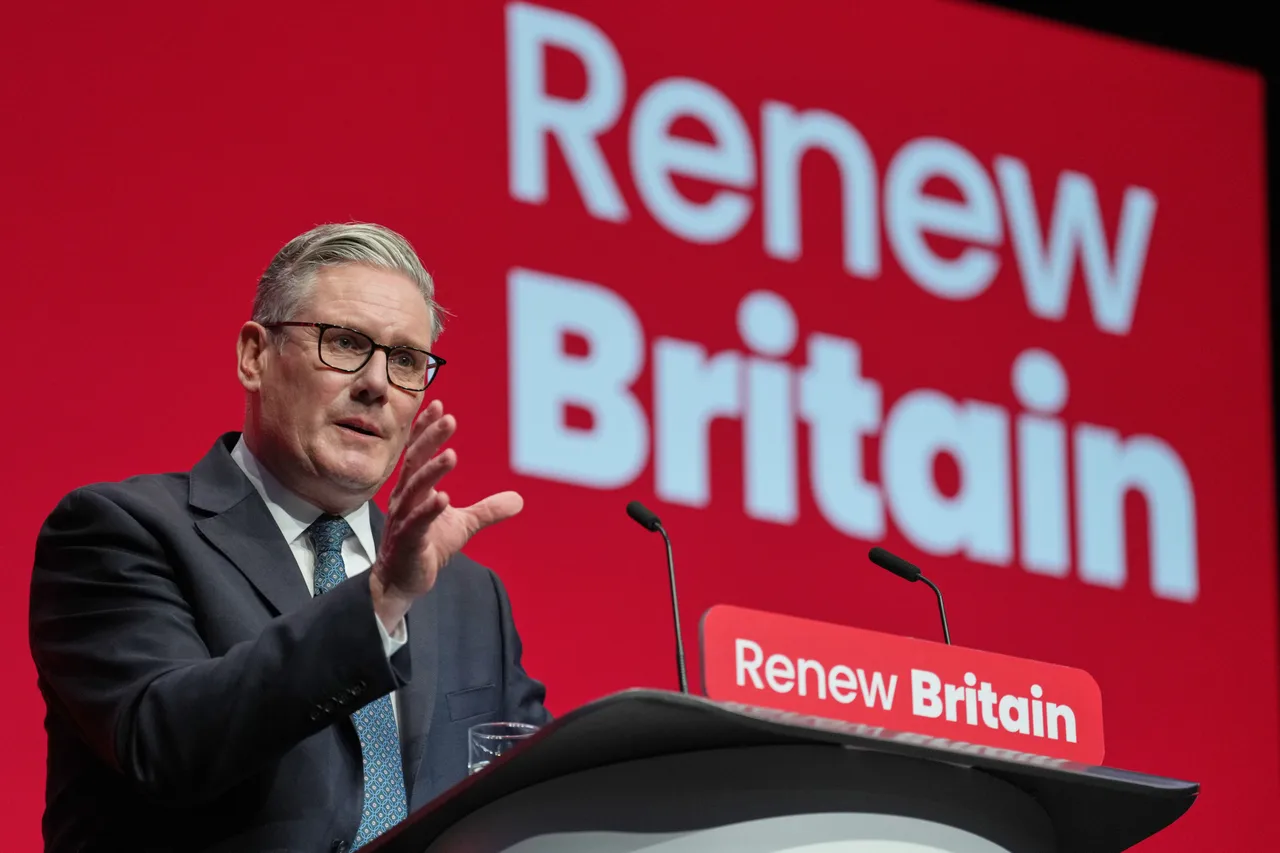 Britain's Prime Minister Keir Starmer gestures as he gives his keynote speech at the annual Labour Party conference in Liverpool, England, Tuesday, Sept. 30, 2025.