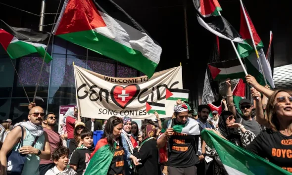 Pro-Palestinian protesters outside last year's Eurovision Song Contest