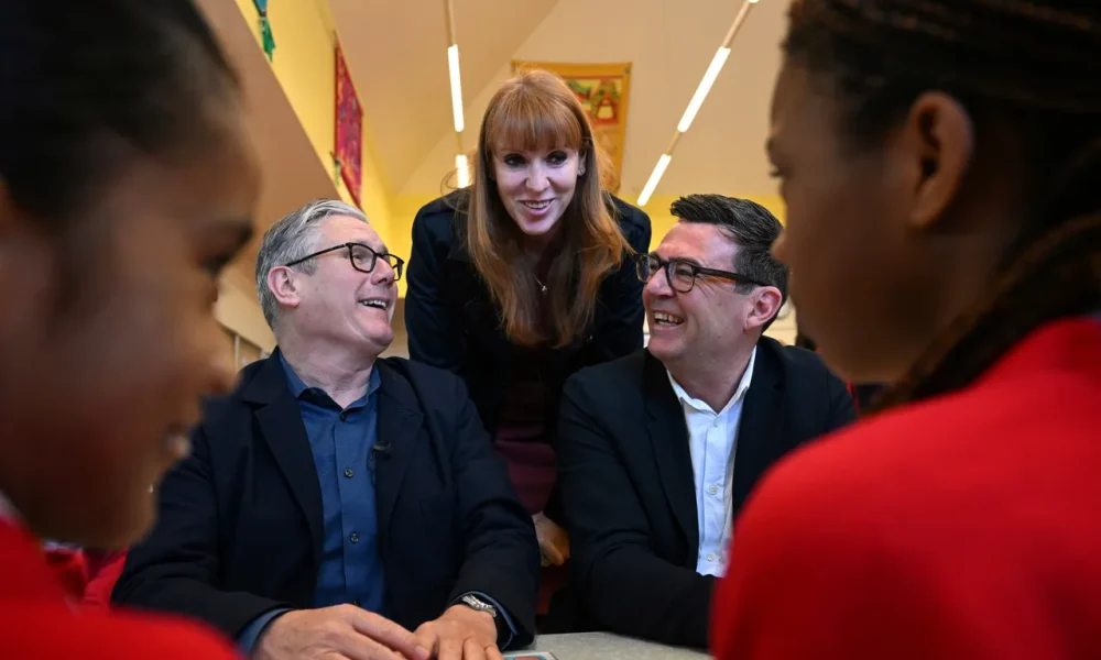 Keir Starmer with Angela Rayner and Andy Burnham.