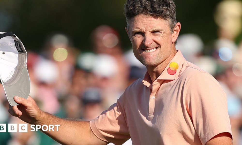 Justin Rose acknowledges the fans after finishing runner-up to Rory McIlroy at the 2025 Masters