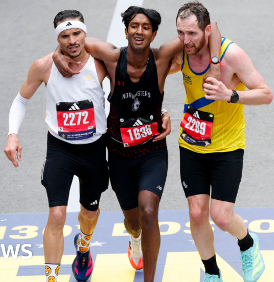 Runners help exhausted man finish Boston Marathon