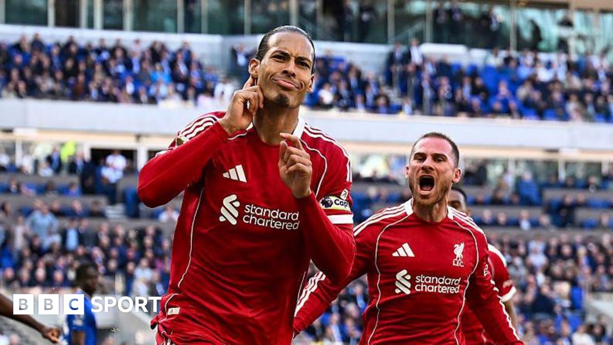 Van Dijk celebrates scoring against Everton