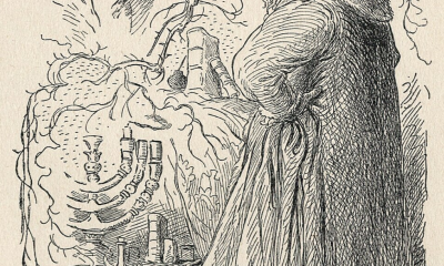 Rabbi Loew brings the Golem to life. Illustration by M. Ale&scaron;. According to the artist&rsquo;s concept, Rabbi Loew writes the sacred word &ldquo;Emet&rdquo; (truth) on the forehead of the clay giant. Source: Wikipedia.