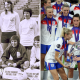 A split picture of the Lionesses posing for their first official photo in 1972, and the Lionesses lifting the Euro 2025 trophy - 53 years between the two events