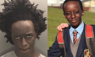 Axel Rudakubana as an adult on the left and in stark contrast on the right, where he's pictured as a young child in school uniform looking happy
