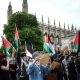 Palestine flags wave in front of King's College Chapel Cambridge. ICJP letter to universities over surveillance.