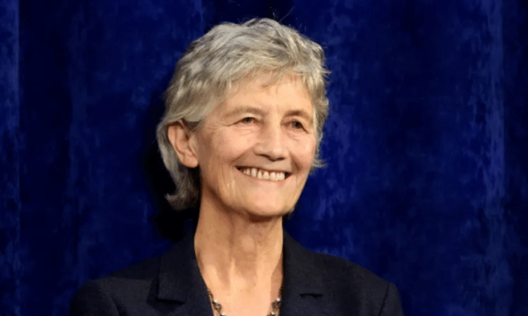 Catherine Connolly smiles to supporters after being elected as the new President of Ireland at Dublin Castle, Ireland, Saturday, Oct. 25, 2025.
