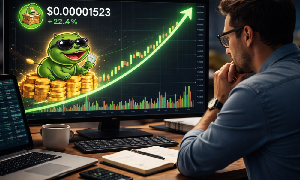 A trader analyzing a bullish PEPE chart