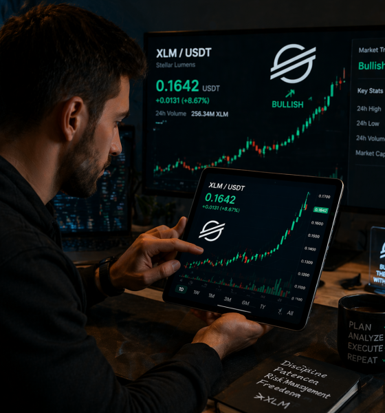 A trader analyzing a bullish XLM chart