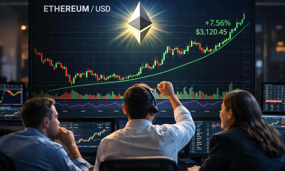 Traders staring at a bullish ethereum chart