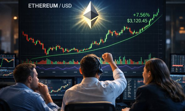 Traders staring at a bullish ethereum chart