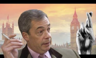 Nigel Farage and a hand with fingers crossed Reform