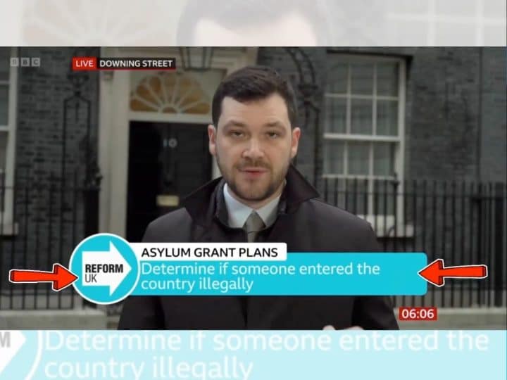 BBC report using the Reform logo and turquoise colouring