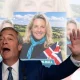 Nigel Farage in front of a candidate's flyer Reform