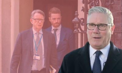 Keir Starmer with Peter Mandelson and Morgan McSweeney in the background