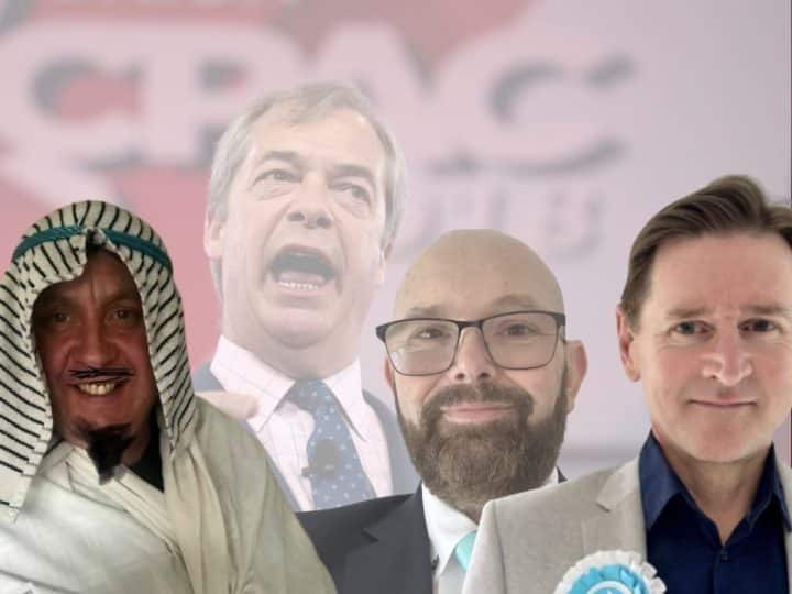 Nigel Farage and three expelled Reform candidates
