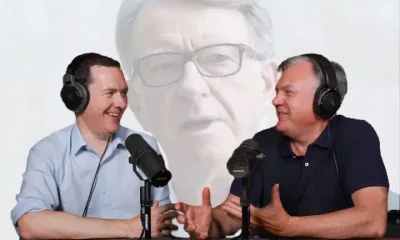 George Osborne and Ed Balls with Peter Mandelson in the background