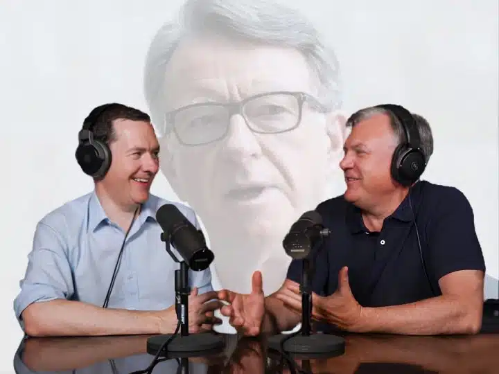 George Osborne and Ed Balls with Peter Mandelson in the background