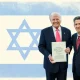 Donald Trump and ambassadord Christian Turner in front of the Israeli flag UK ambassador