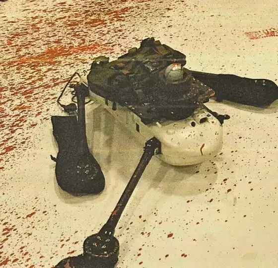 Image of damaged drone at Israeli owned arms factory in Filton