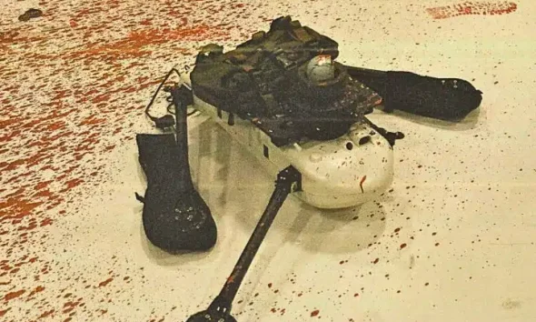 Image of damaged drone at Israeli owned arms factory in Filton