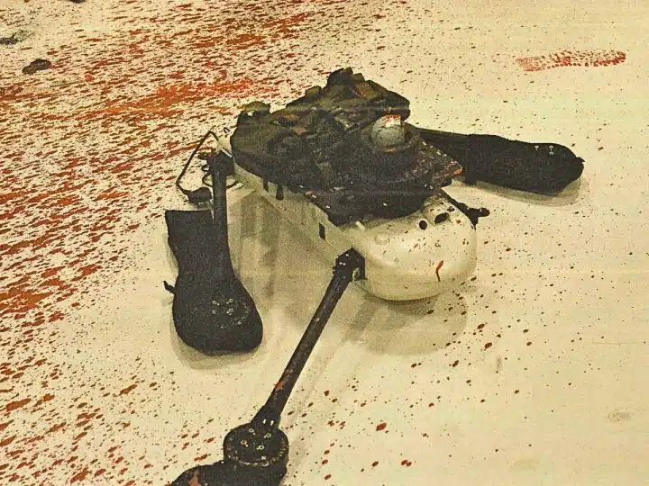 Image of damaged drone at Israeli owned arms factory in Filton