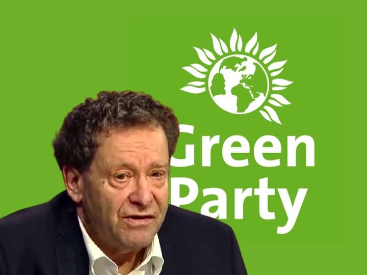 Composite image showing Jewish anti-Zionist Tony Greenstein and the Green Party logo