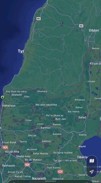 A screenshot of an Apple map of Lebanon