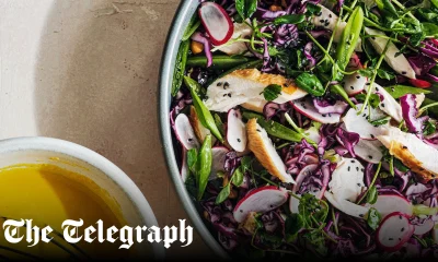 Chicken, sugar snap and radish salad with carrot-miso-ginger dressing recipe