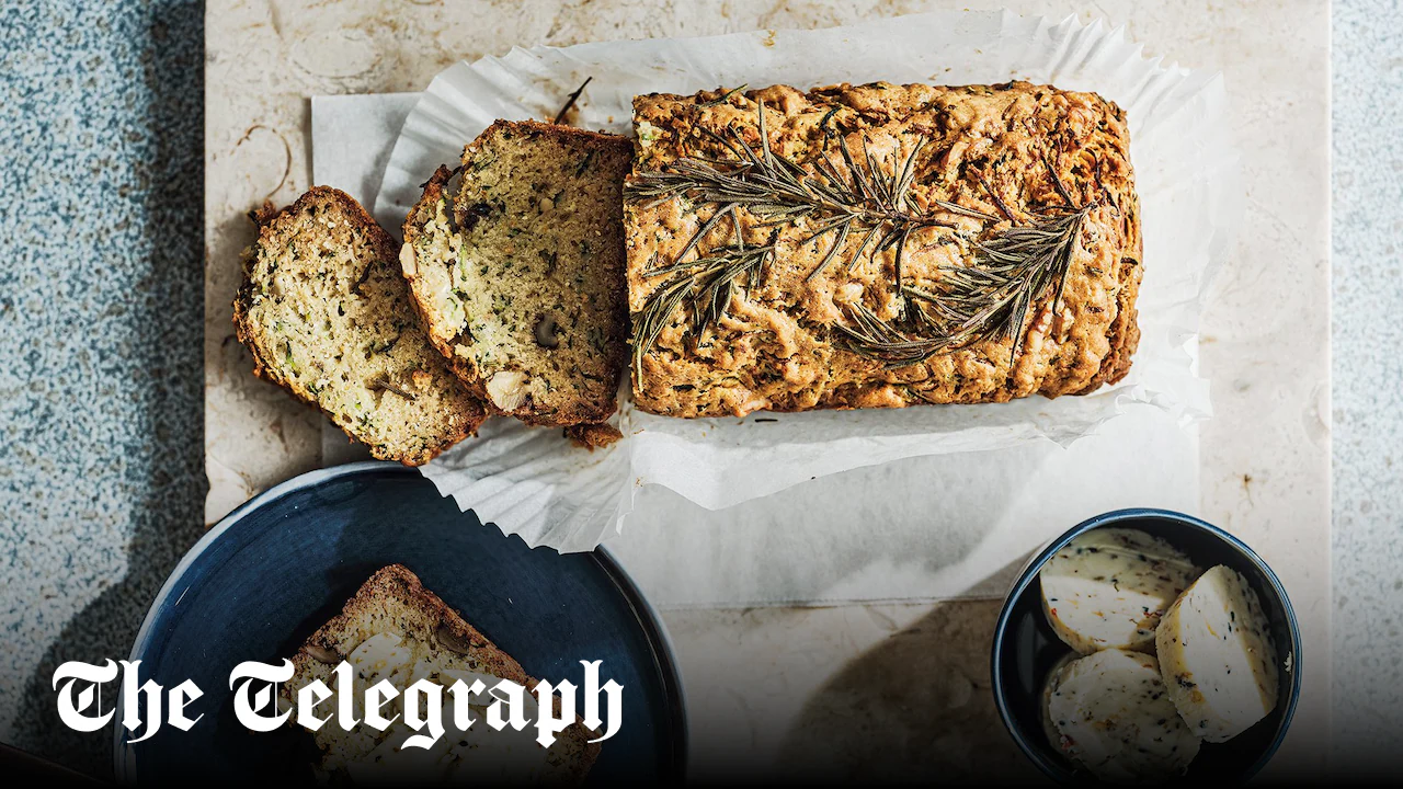 Courgette, walnut and rosemary bread with honey butter