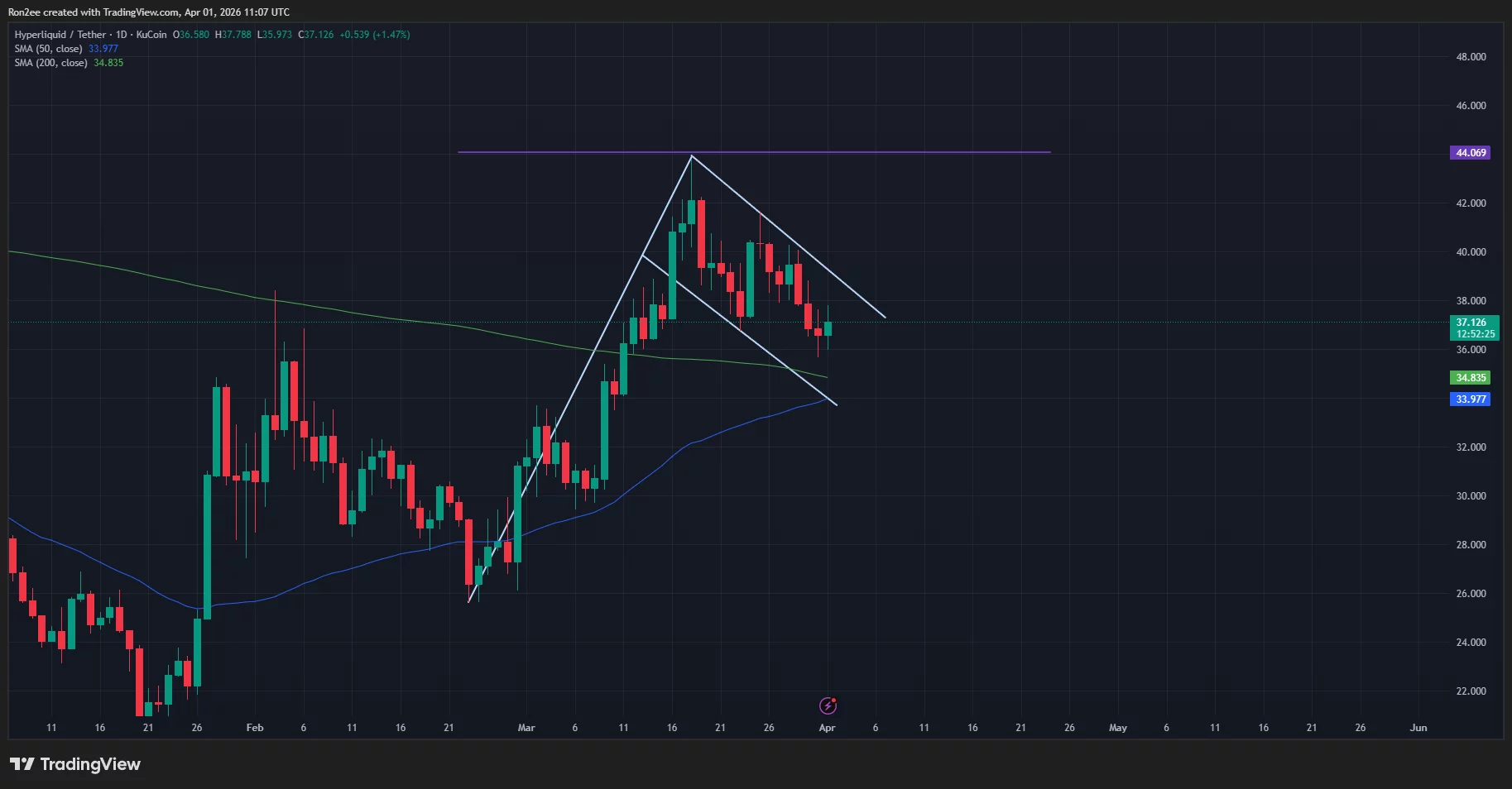 Hyperliquid price has formed a bullish flag pattern on the daily chart.