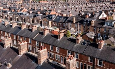 Aerial view of urban housing in the UK